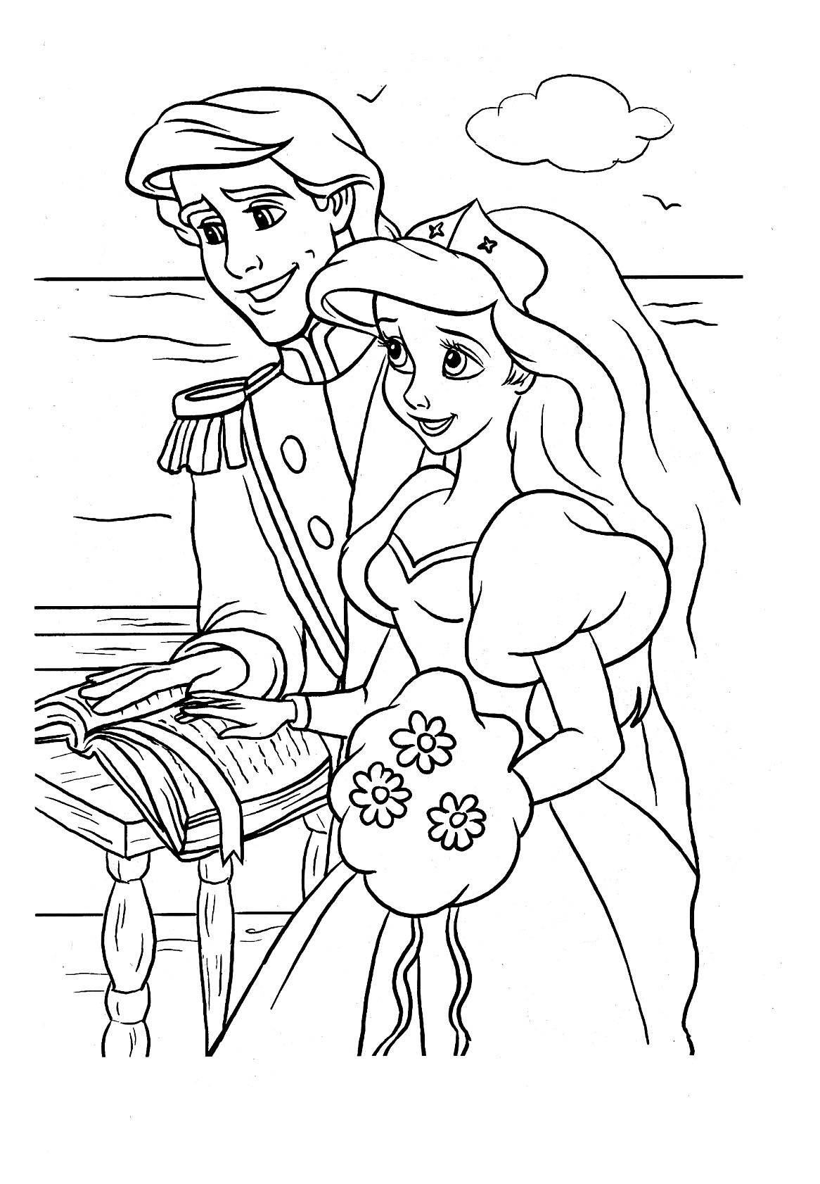 Coloriage Ariel humaine et Prince Eric à imprimer