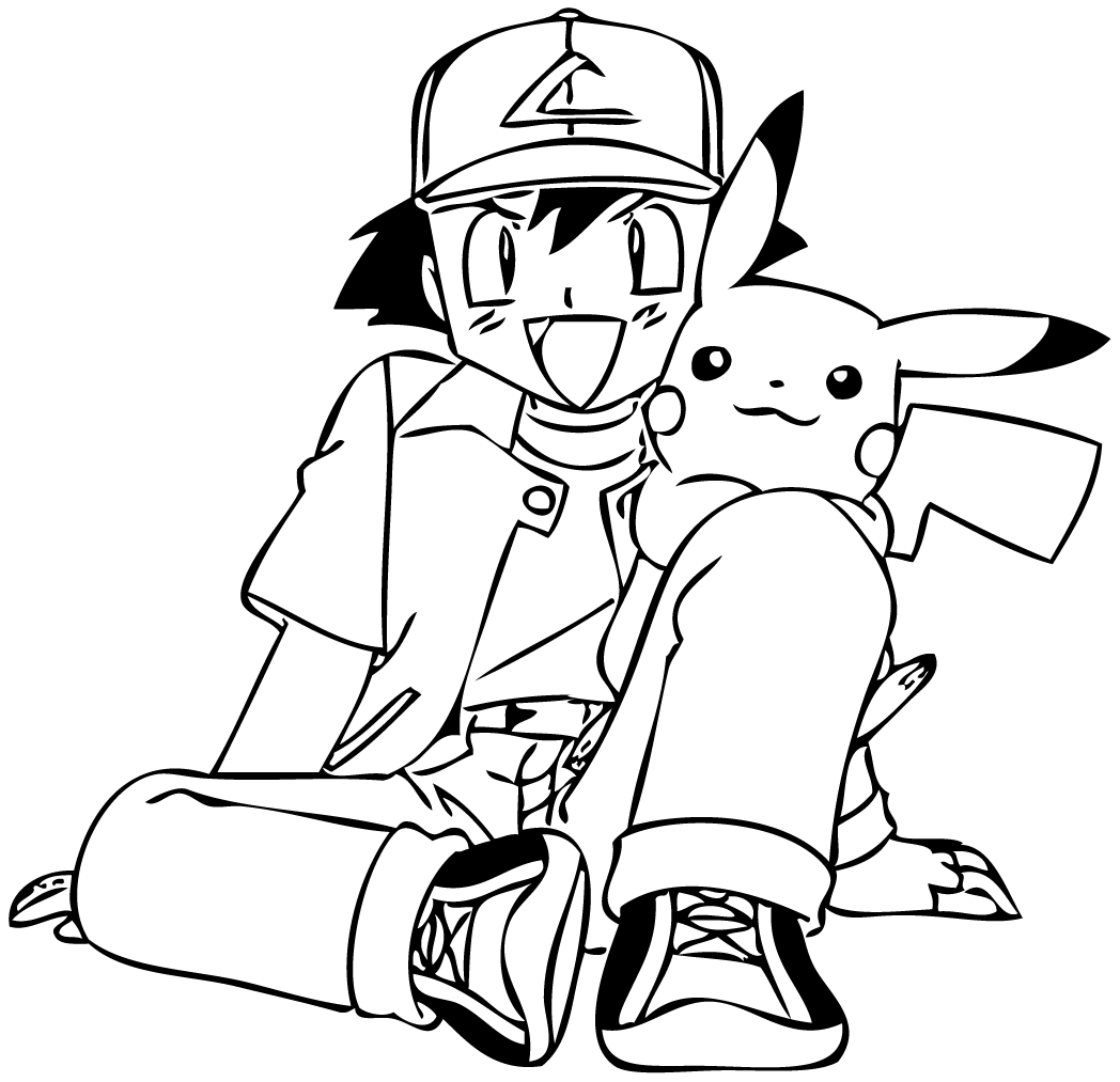 Coloriage Sacha Et Pikachu à Imprimer