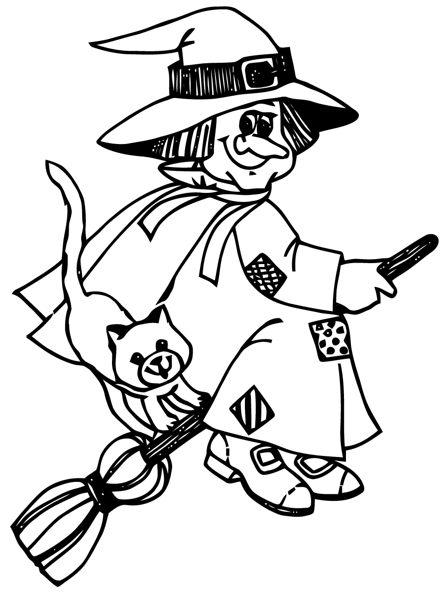 Witch On Her Broom coloring page