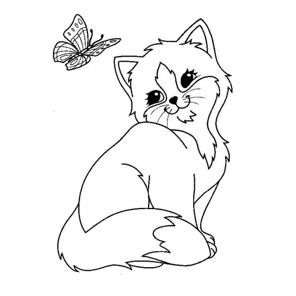 Cat And Butterfly coloring page