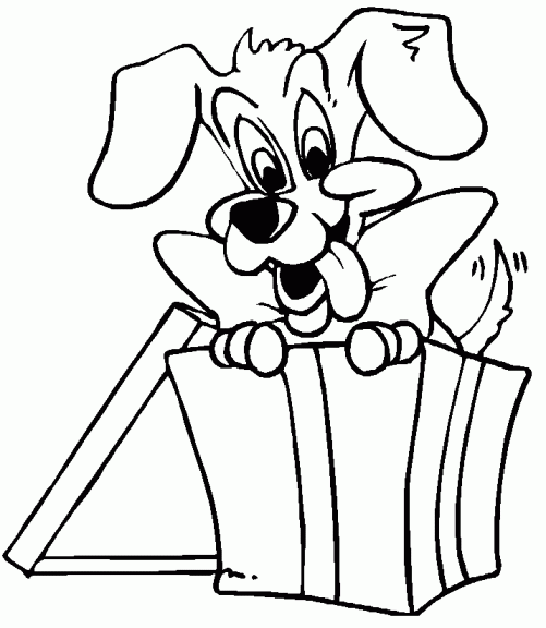 Dog In A Christmas Present coloring page