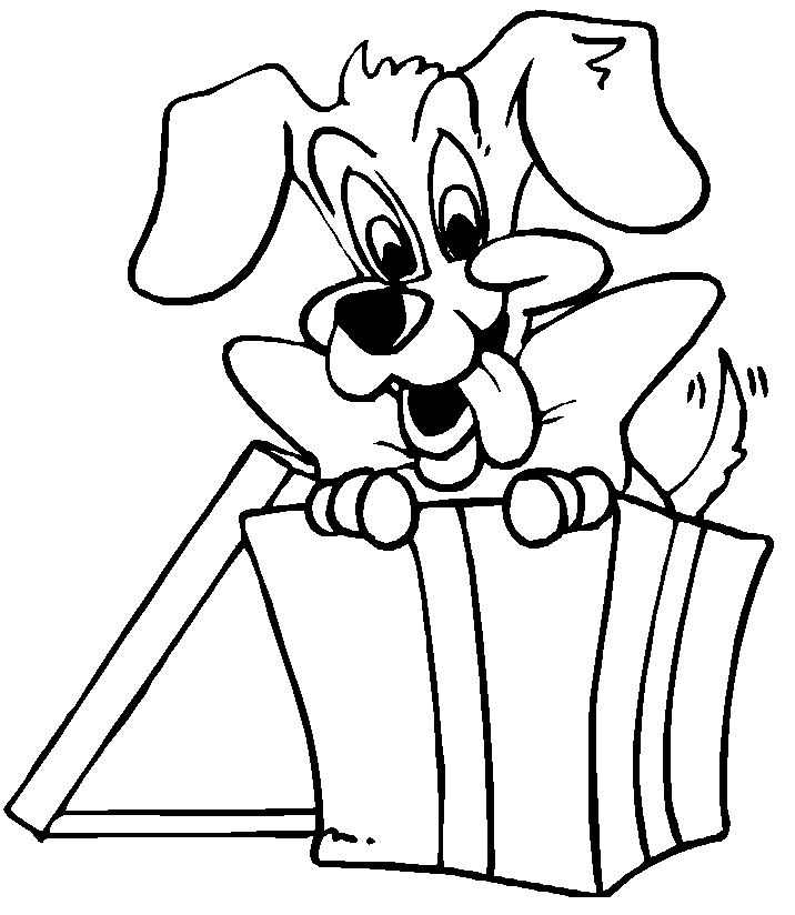 Dog In A Christmas Present coloring page