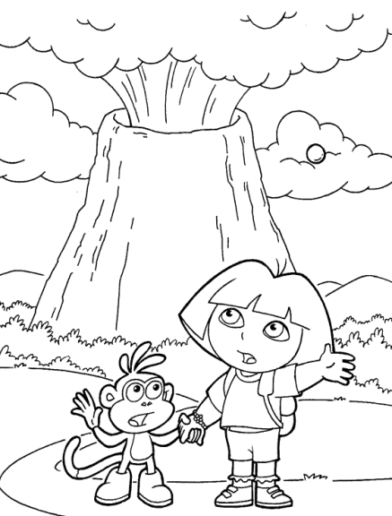 Coloriage Dora volcan