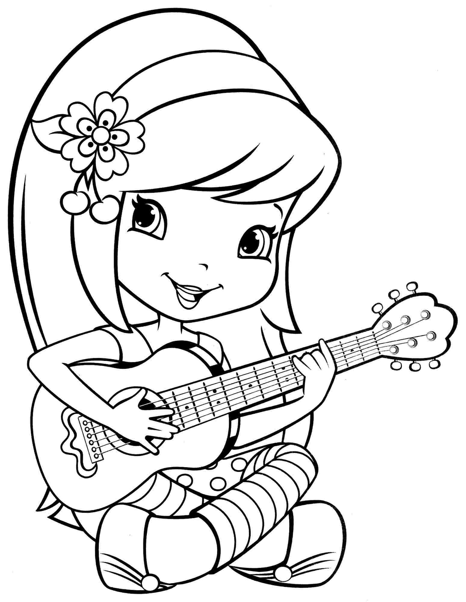 Coloriage fillette guitare