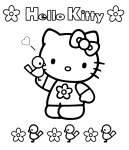 Coloriage Hello Kitty oiseaux