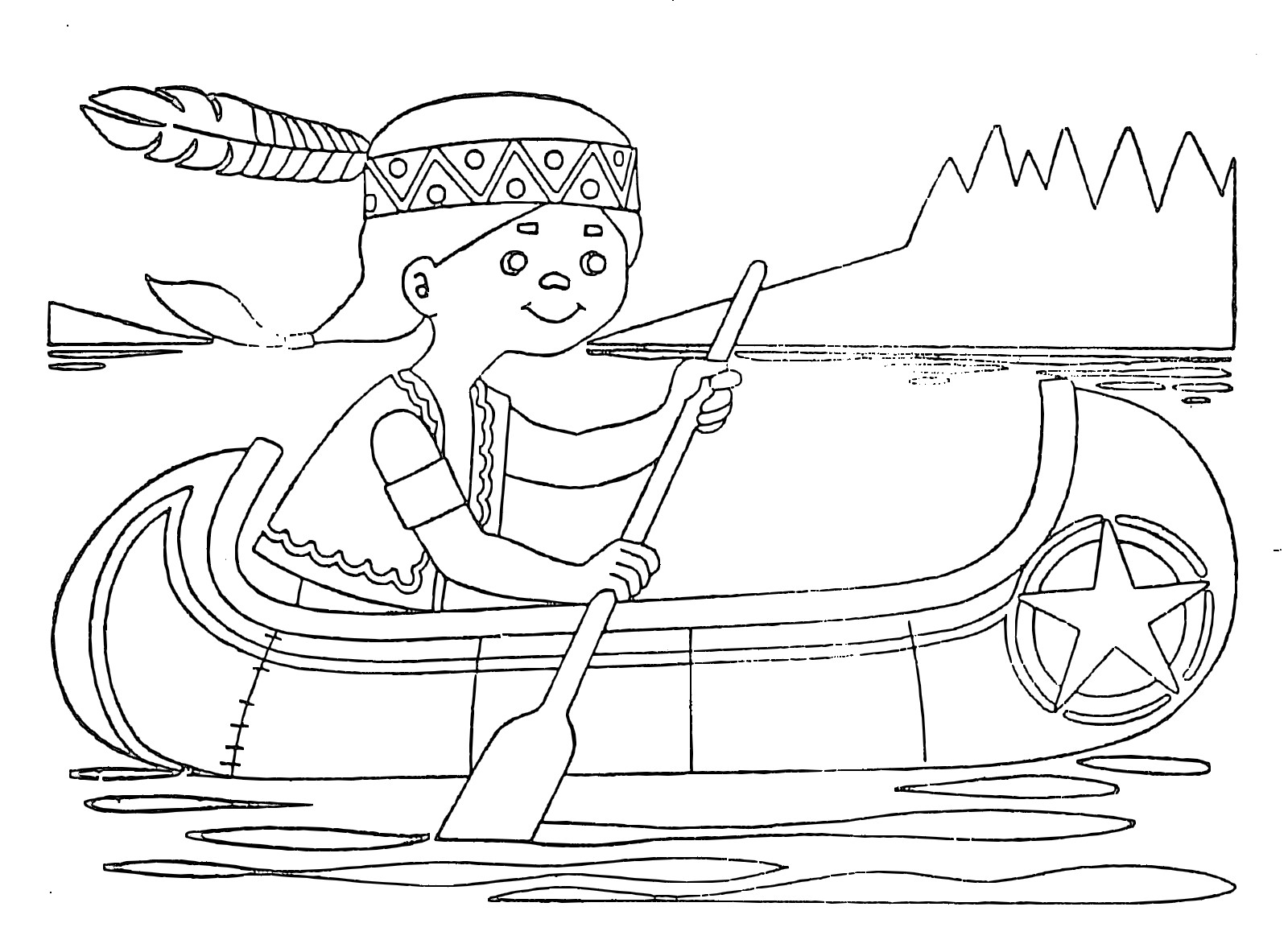 Indian On A Boat coloring page