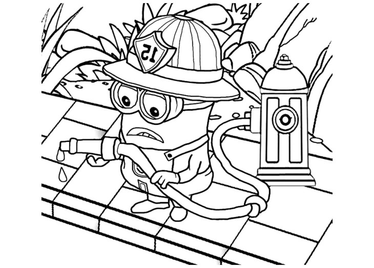 Coloriage minion pompier