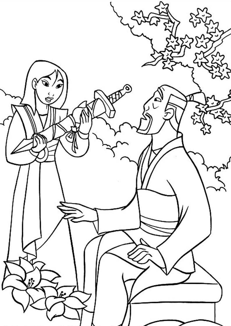 Mulan And Her Father Fa Zhou coloring page