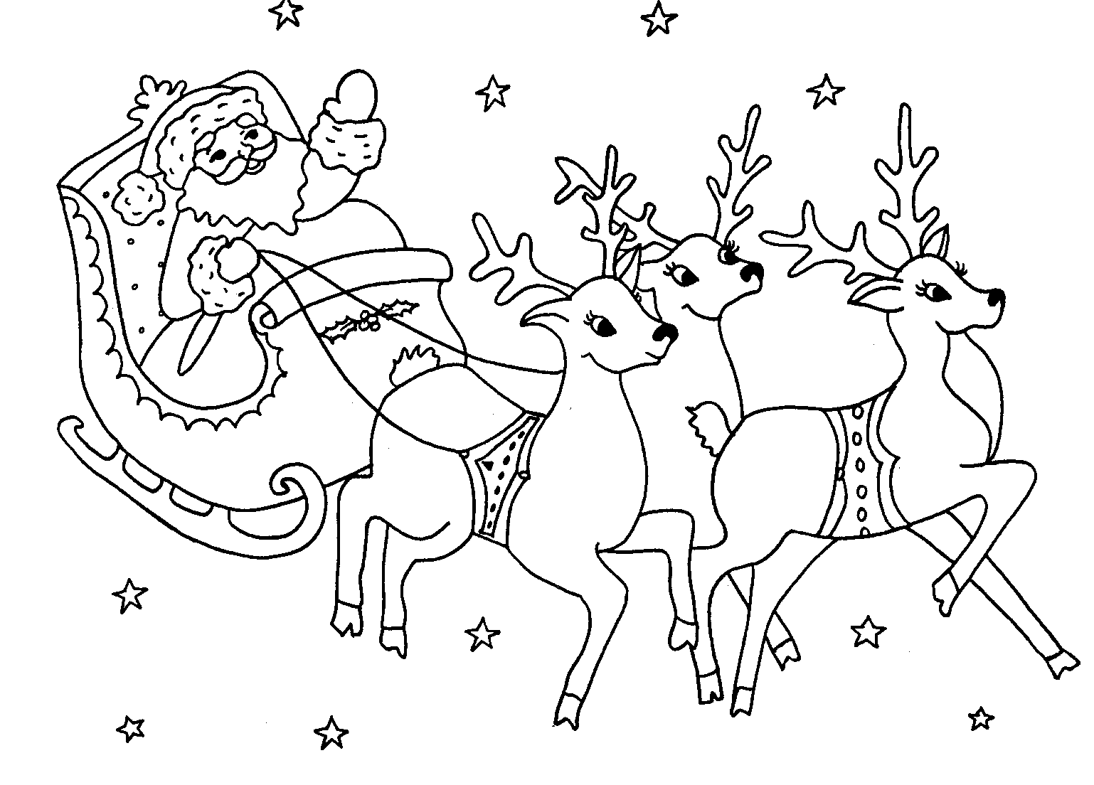 Disegno di Babbo Natale e le sue renne da colorare