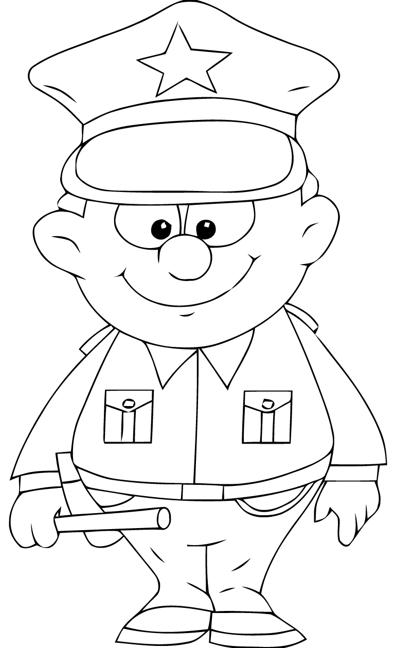 Policeman drawing and coloring page