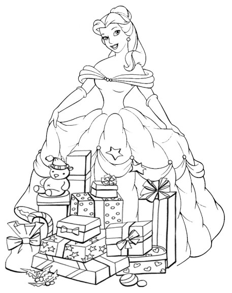 Disegno di Principessa Disney a Natale da colorare