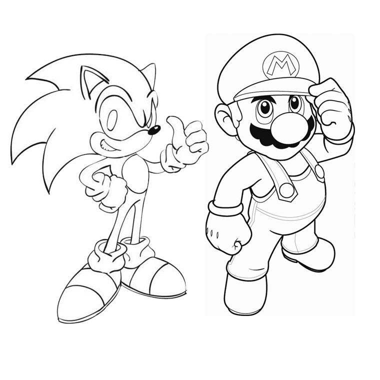Disegno di Sonic e Mario da colorare