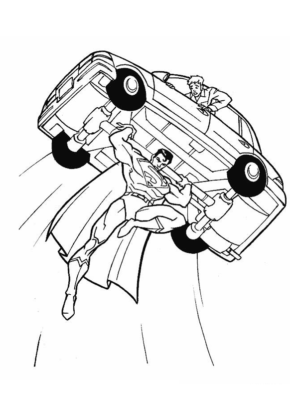 Superman Carries A Car coloring page