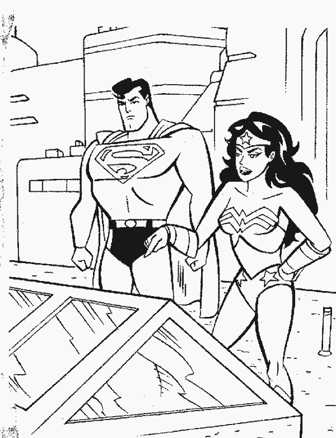 Disegno di Superman e Wonder Woman da colorare 2