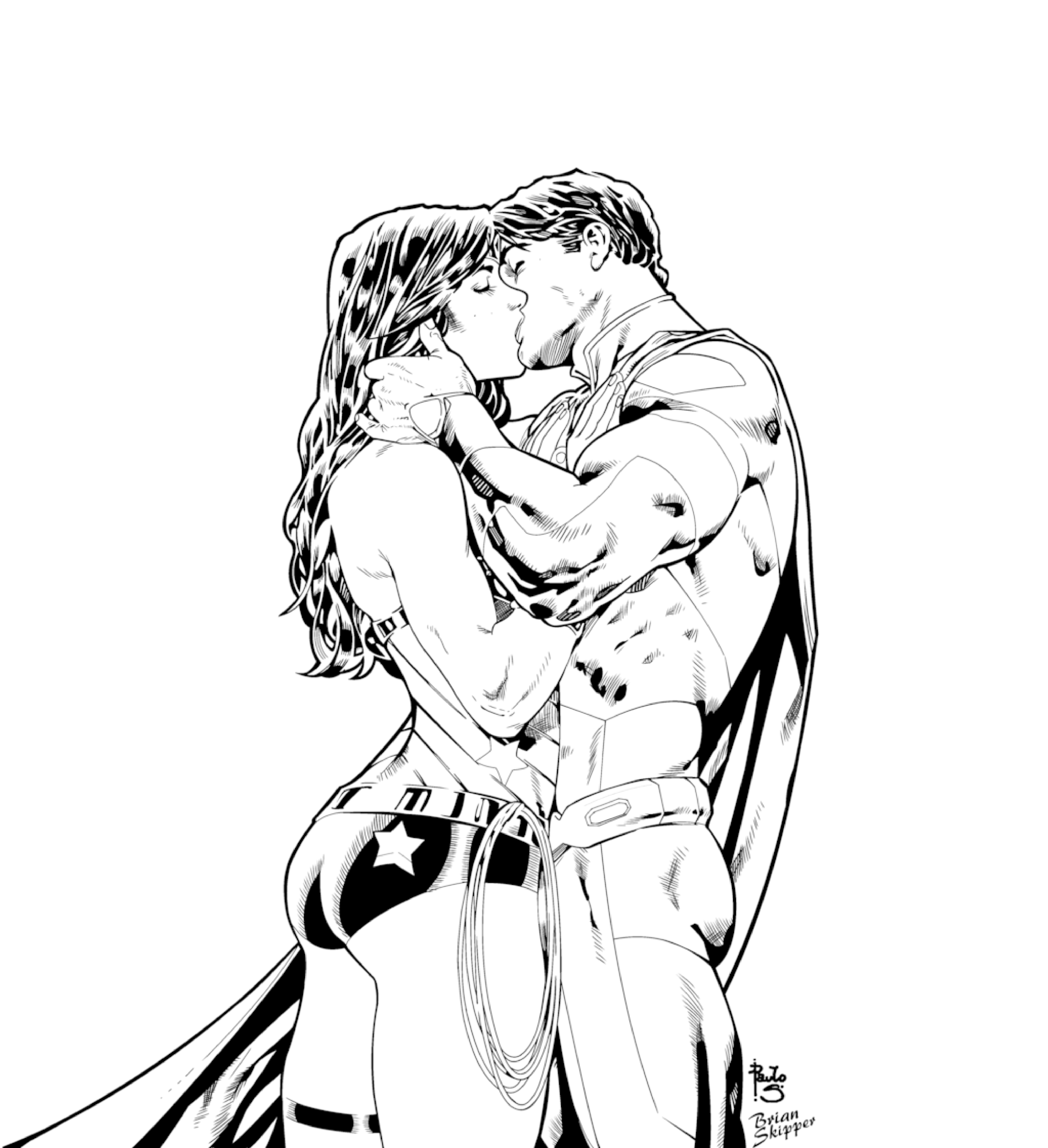 Coloriage Superman Wonder Woman amoureux