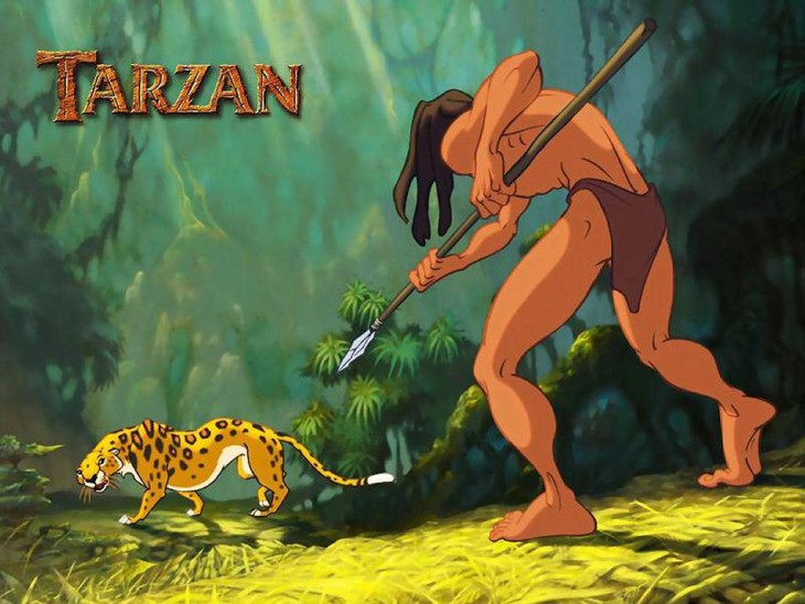 Disegno di Tarzan contro la tigre da colorare