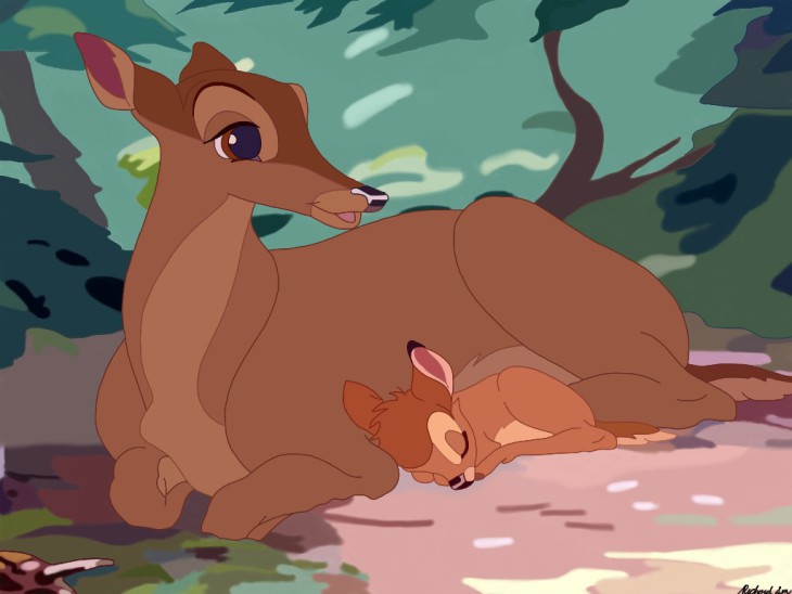 Disegno di Bambi e sua madre da colorare