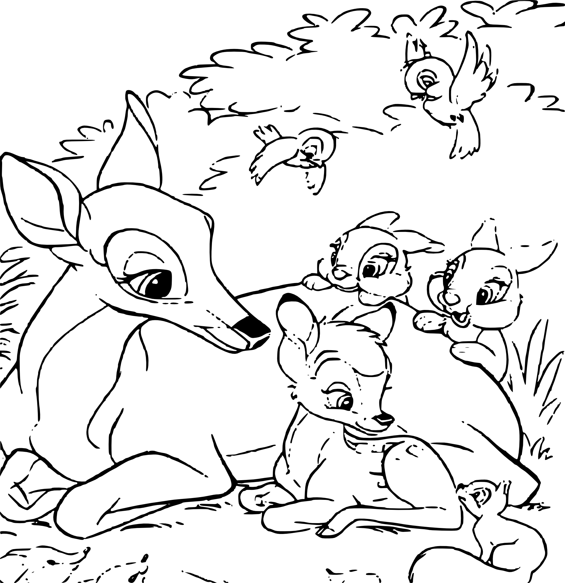 Disegno di Bambi e sua madre da colorare