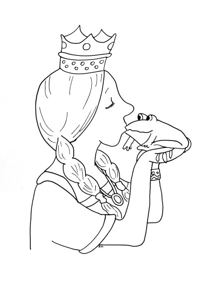 Princess Kiss On A Frog coloring page