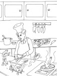 Coloriage cuisinier dans une cuisine