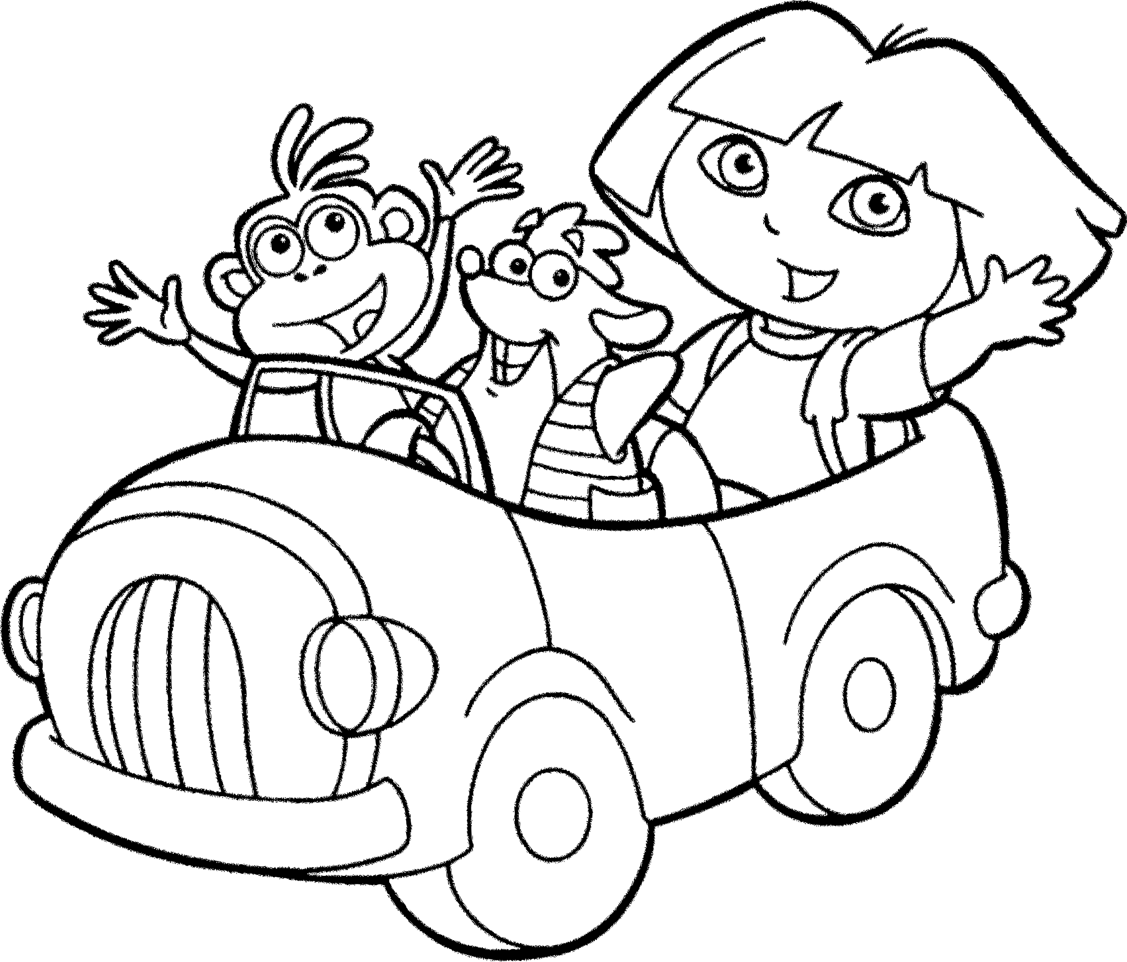 Coloriage Dora l'exploratrice en voiture à imprimer