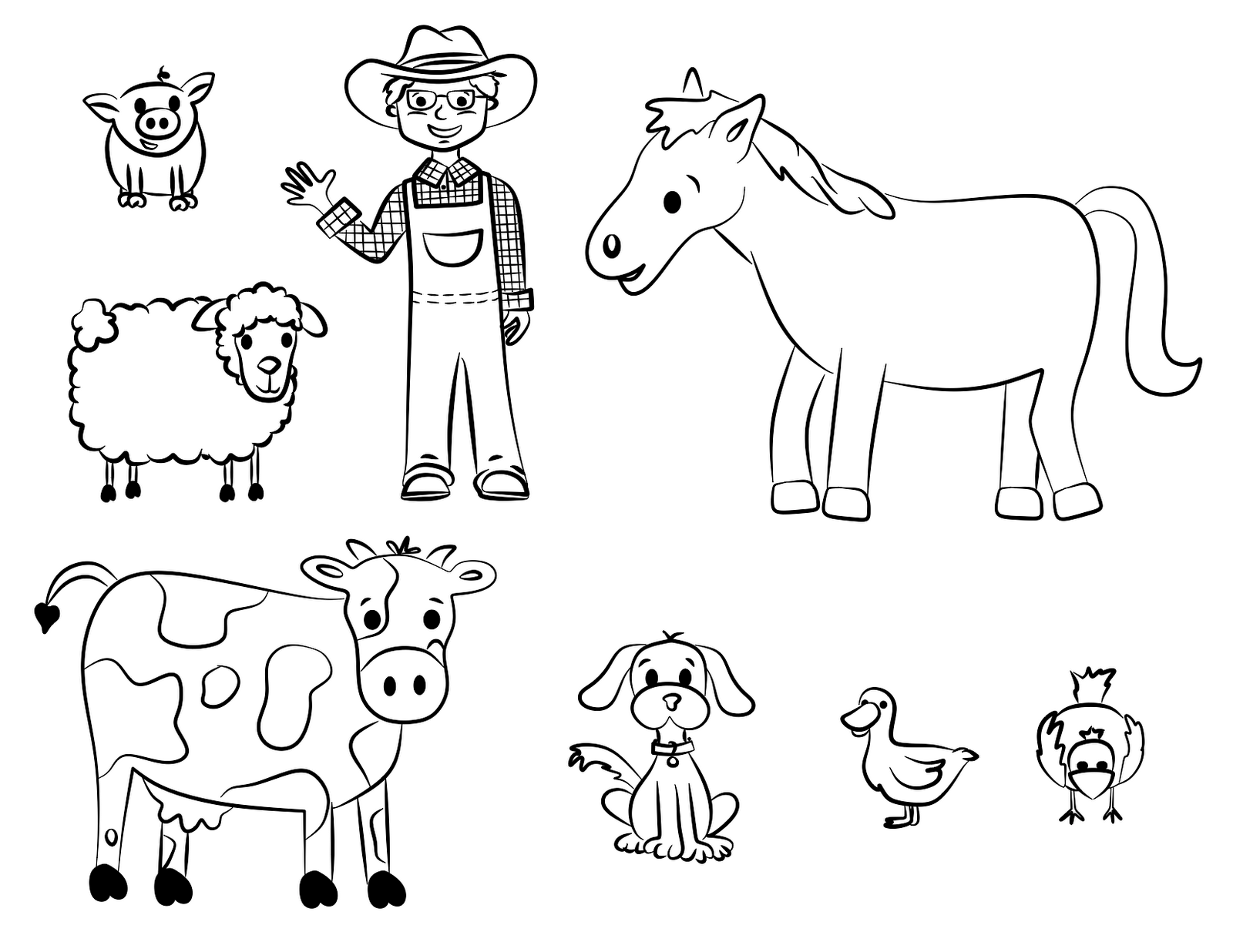 Farmer And His Animals coloring page