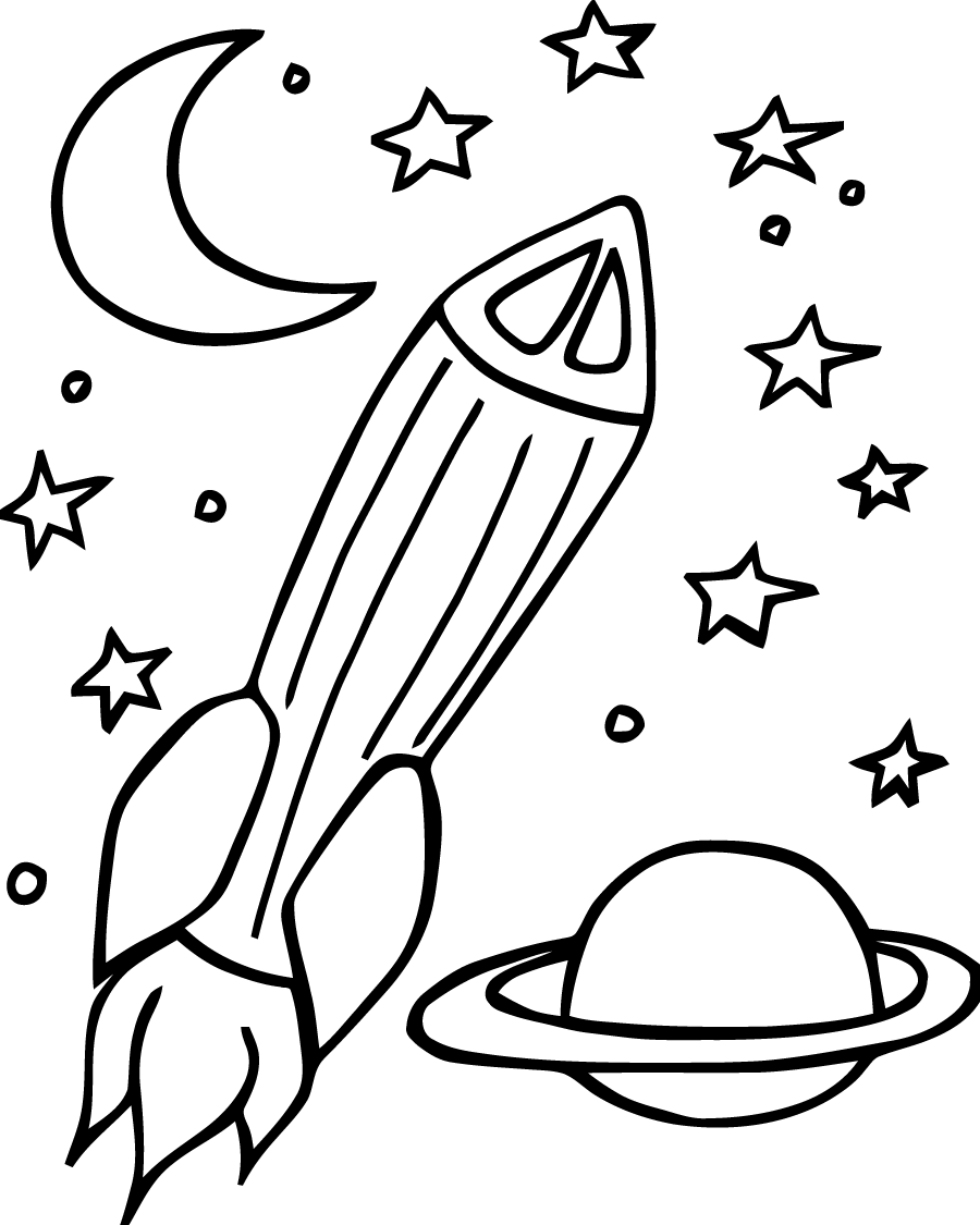 Coloriage fusée dans l'espace