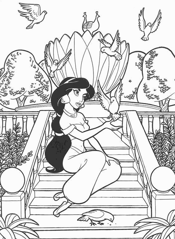 Disegno di Jasmine Aladdin Disney da colorare