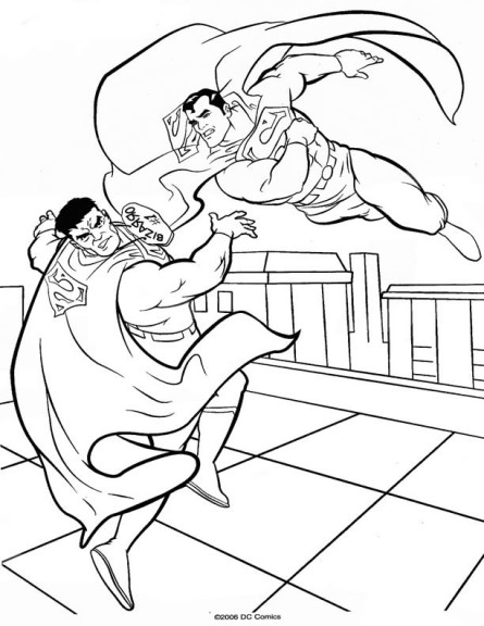 Coloriage Superman contre mechant