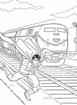 Disegno di Superman accanto a un treno da colorare