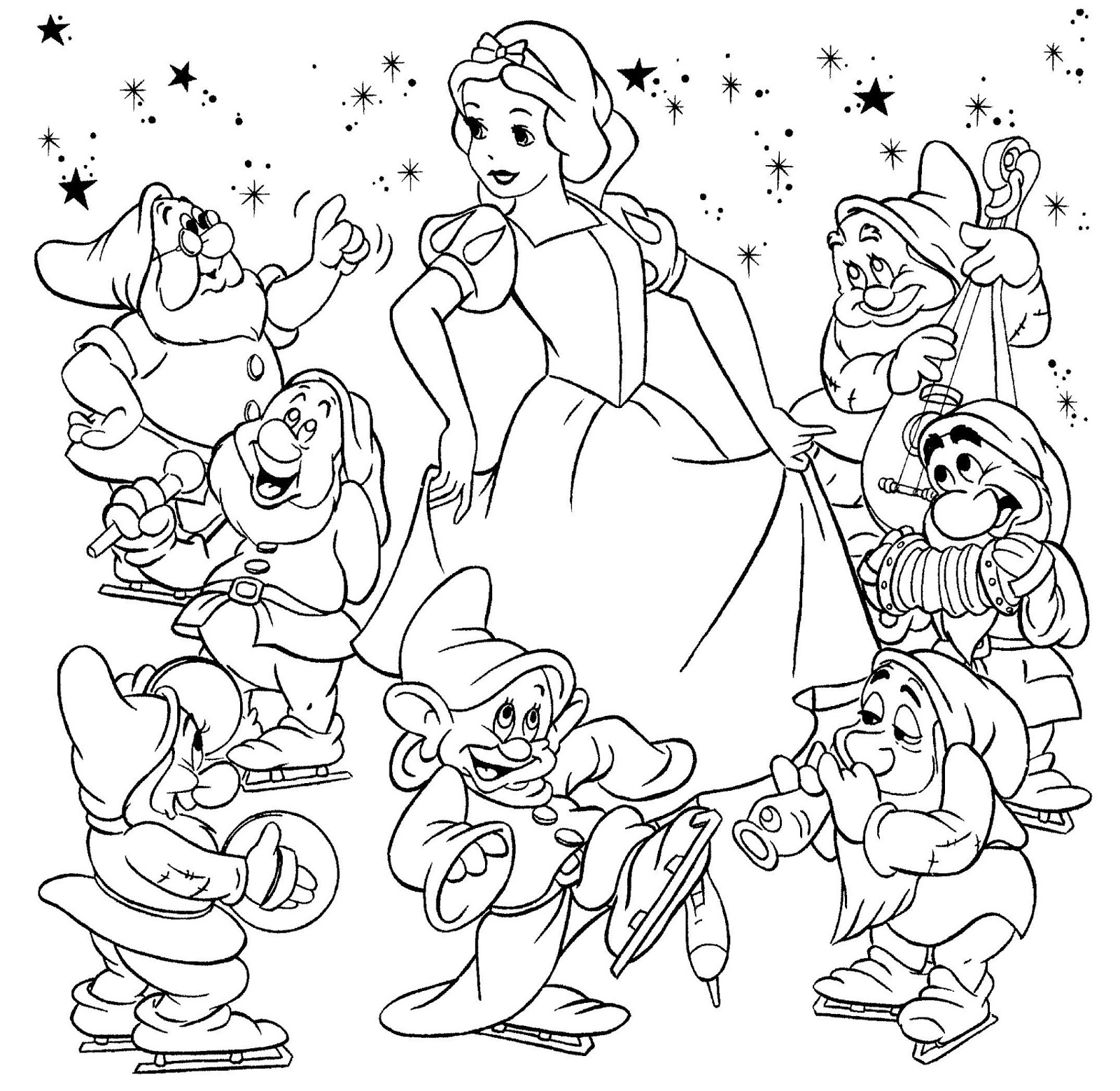 7 Dwarfs And Snow White coloring page