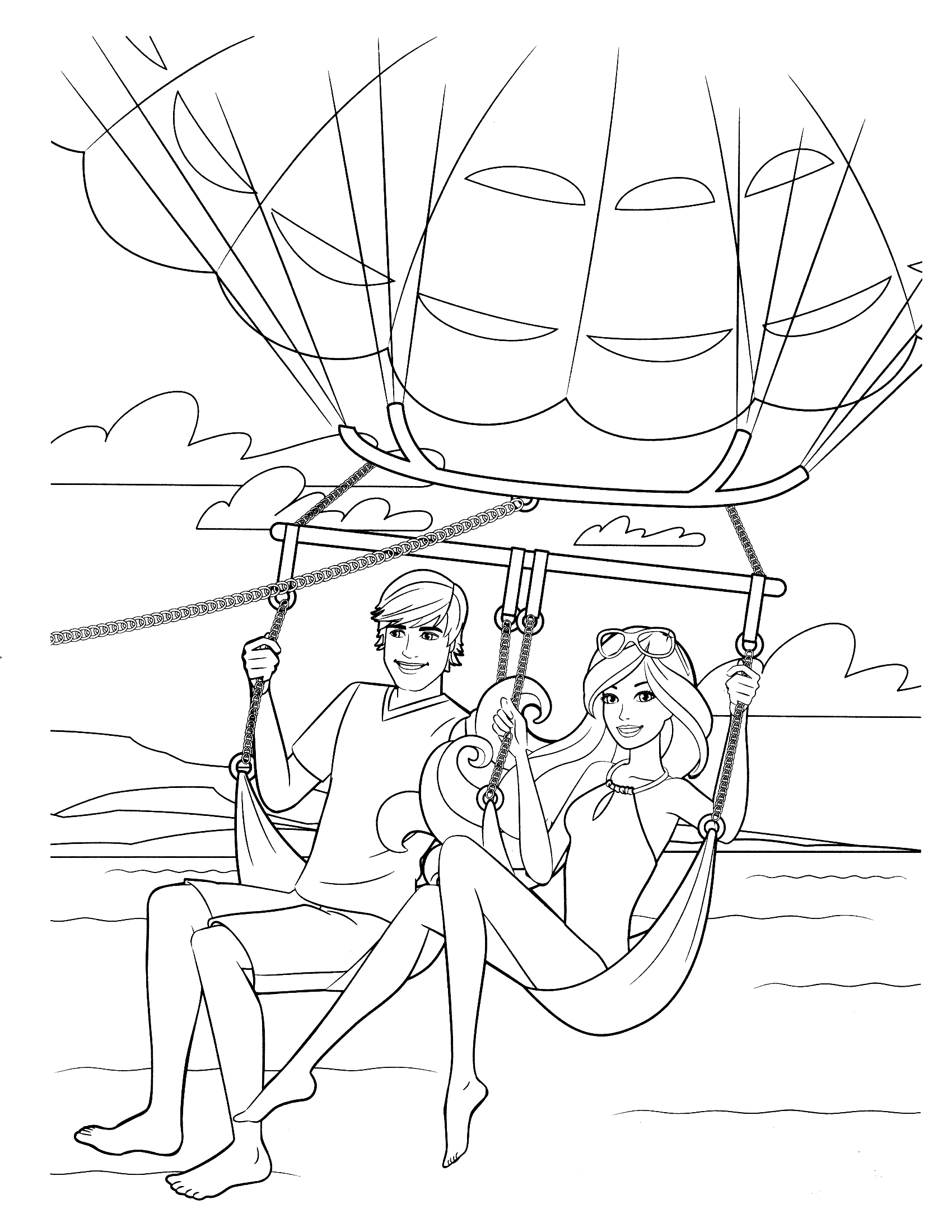 Barbie And Ken In Parachute coloring page