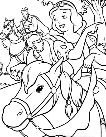 Coloriage Blanche Neige cheval