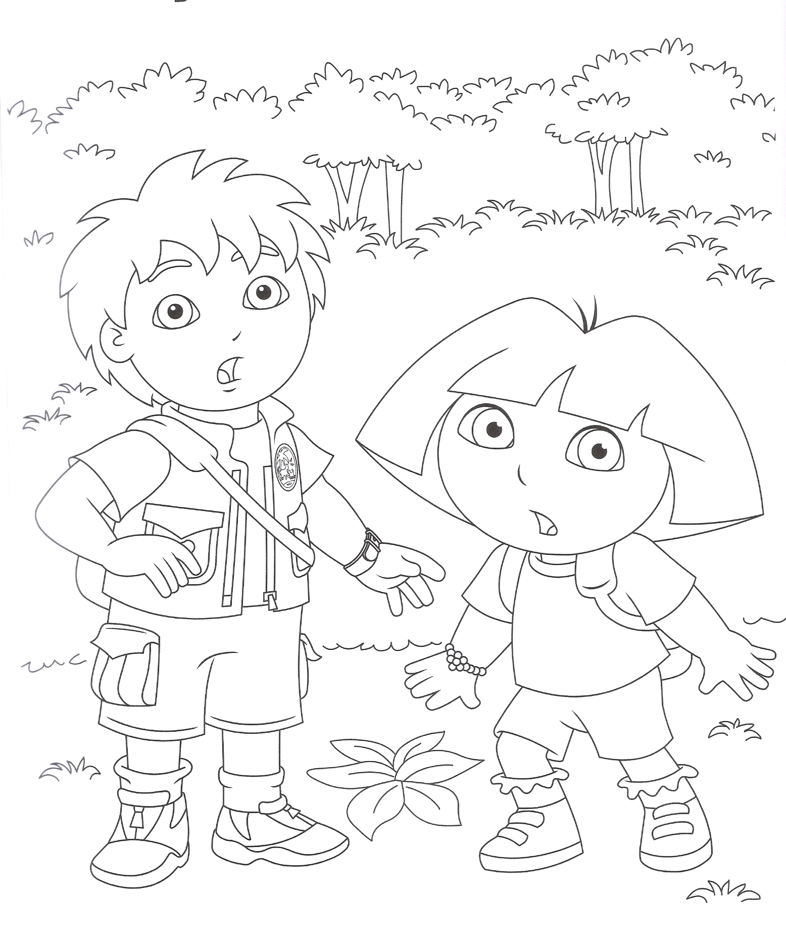 Disegno di Diego e Dora da colorare