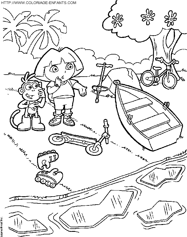 Coloriage Dora bord du lac