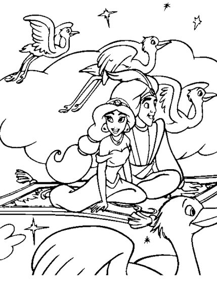 Coloriage Jasmine Aladdin tapis