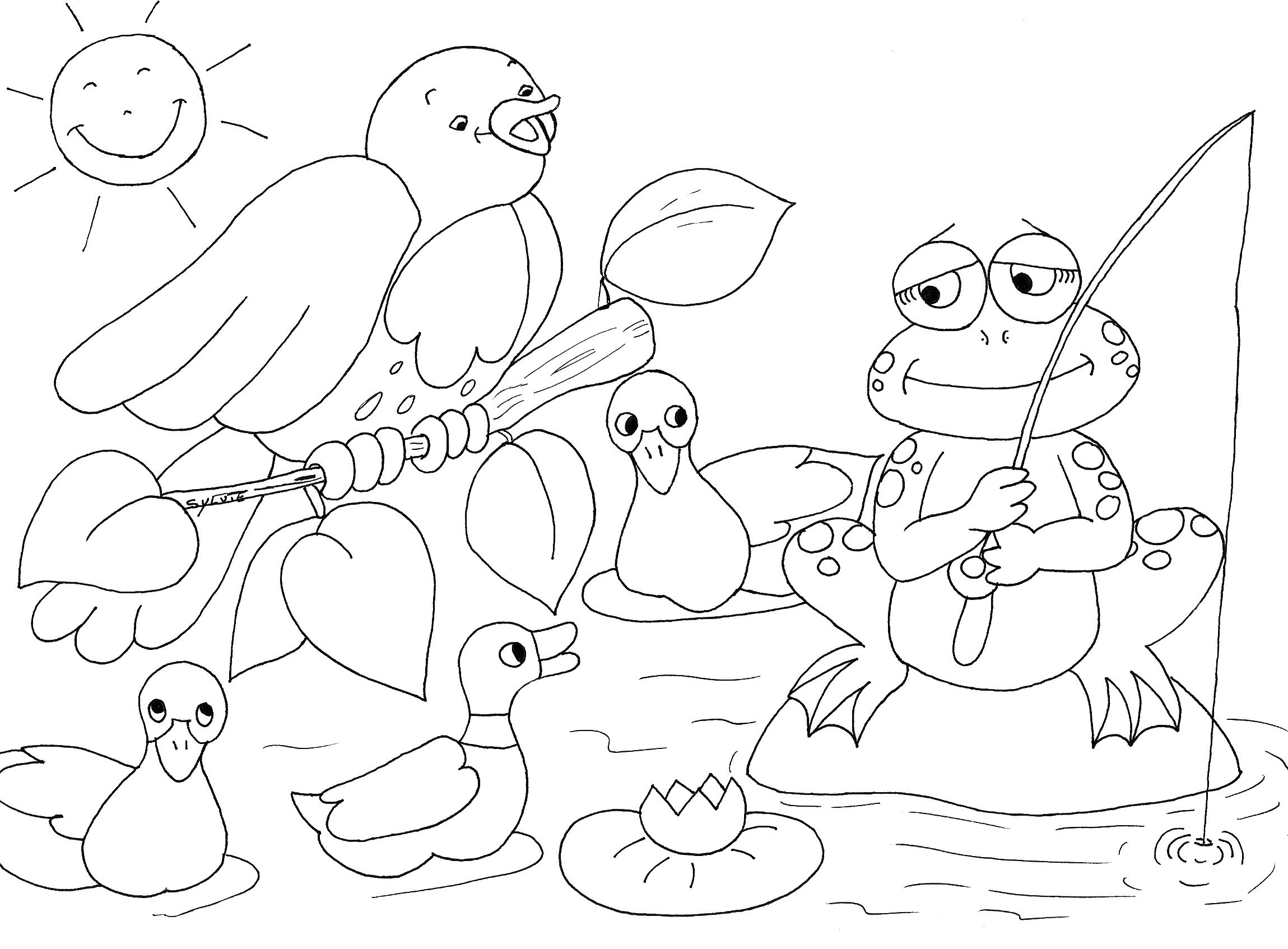 Animals In A Lake coloring page