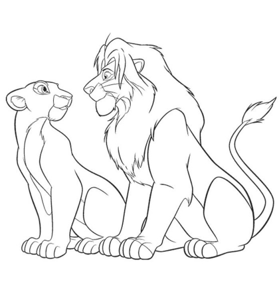 Coloriage le Roi Lion et Nala