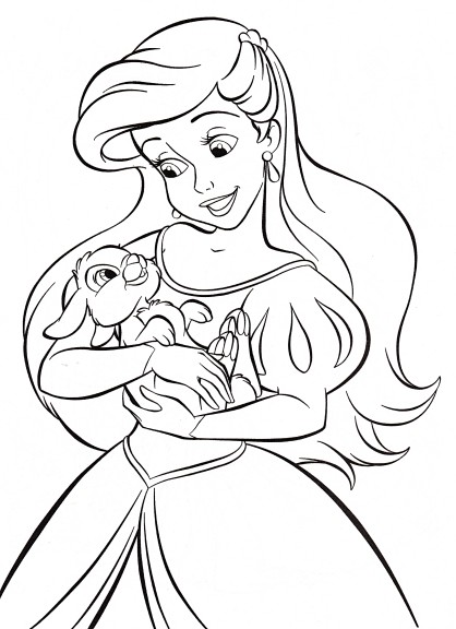 Coloriage petite sirene et lapin