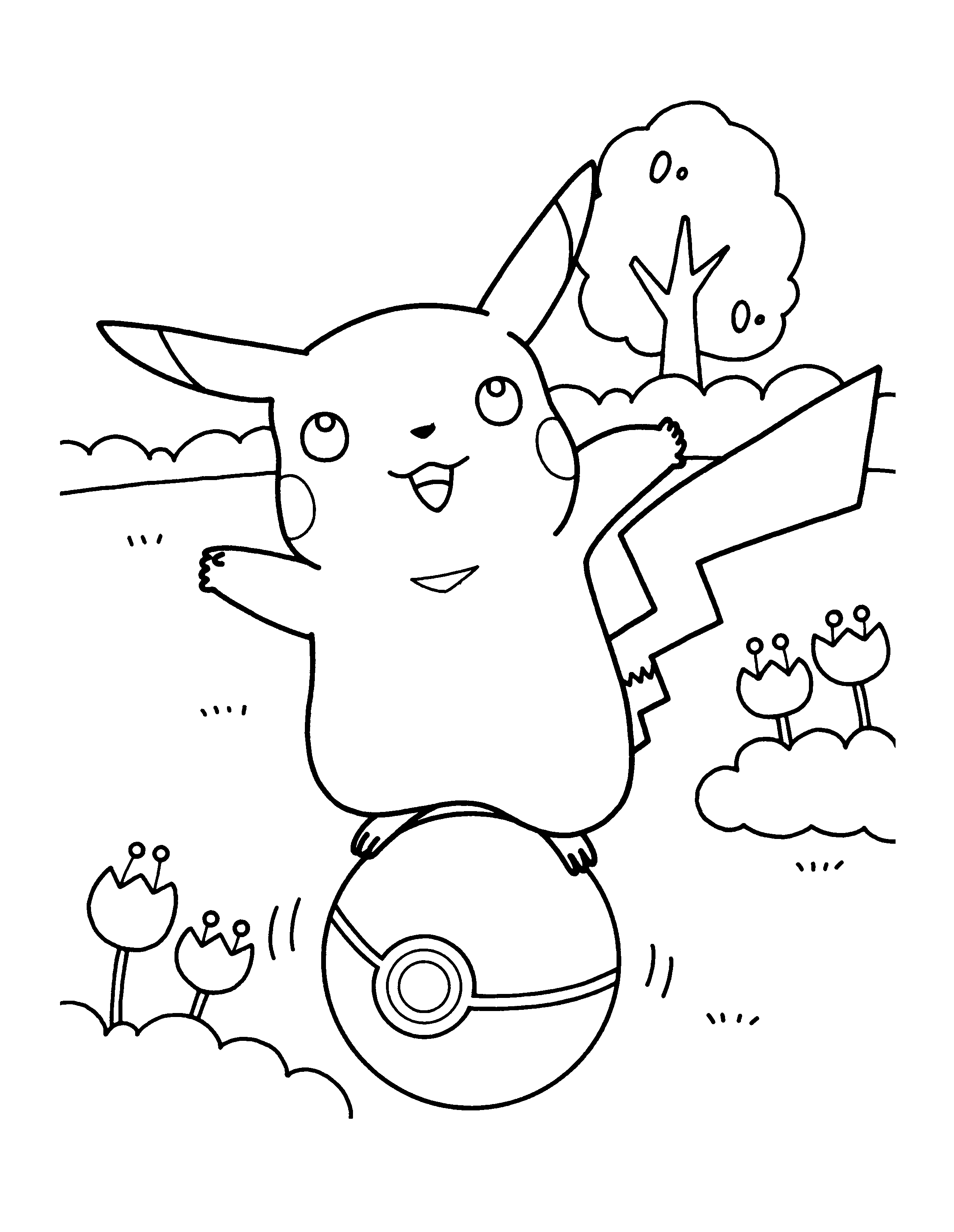 Disegno di Pikachu su una Pokeball da colorare