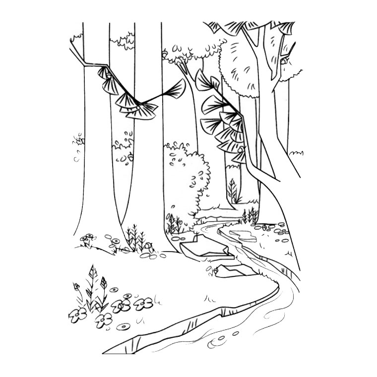 River In A Forest coloring page