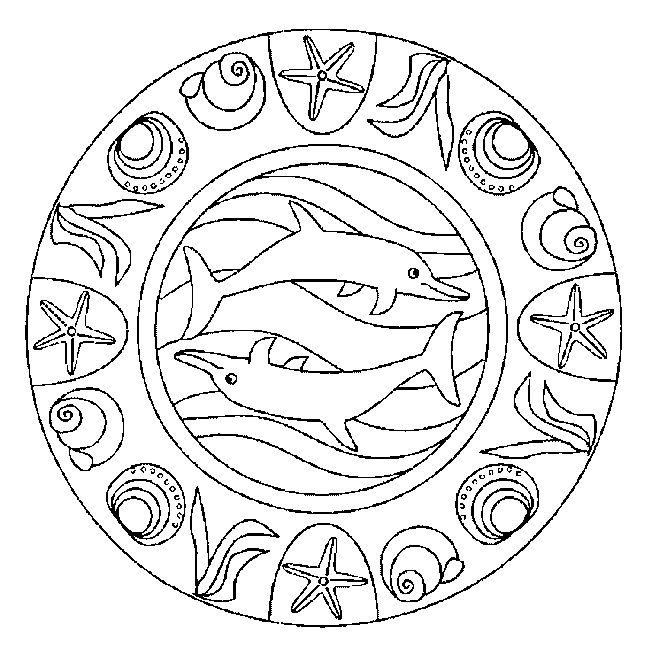 Dolphin Mandala drawing and coloring page