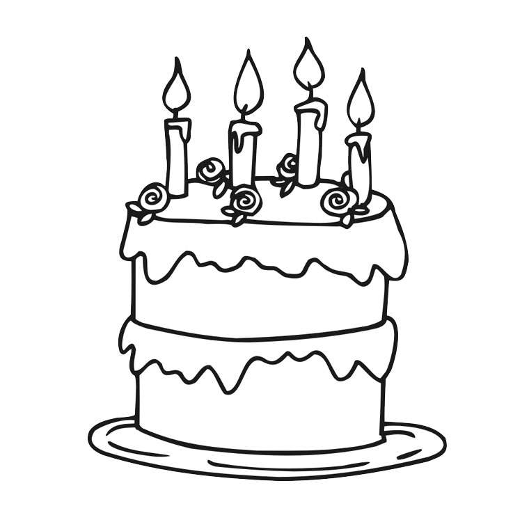 Birthday Cake drawing and coloring page