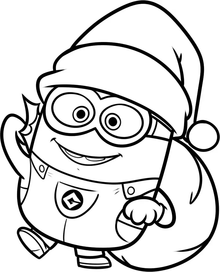 Minion Christmas drawing and coloring page