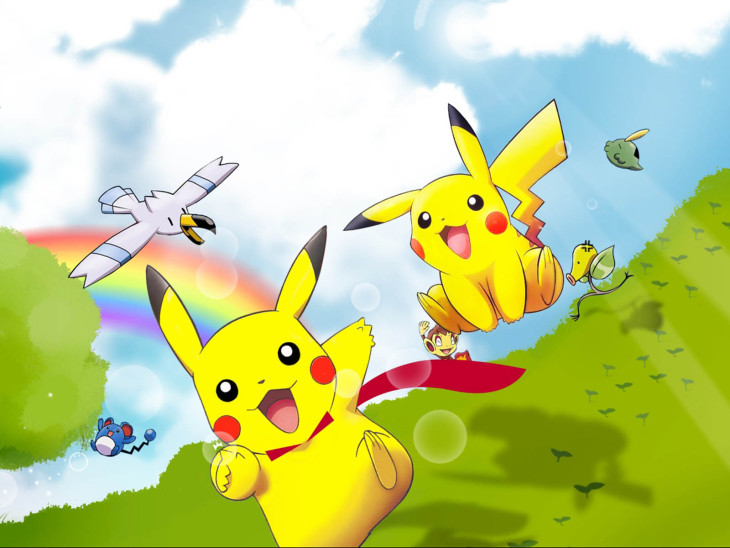 Disegno di Pikachu incontra un Pokemon da colorare