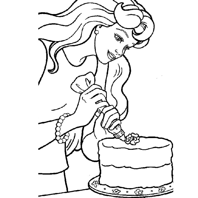 Disegno di Torta di compleanno di Barbie da colorare