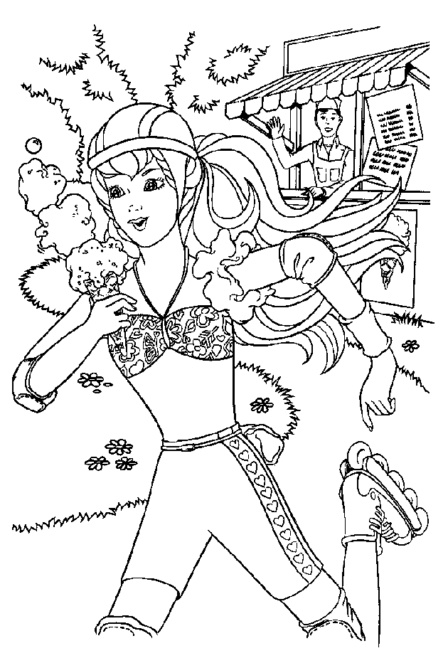 Coloriage Barbie roller