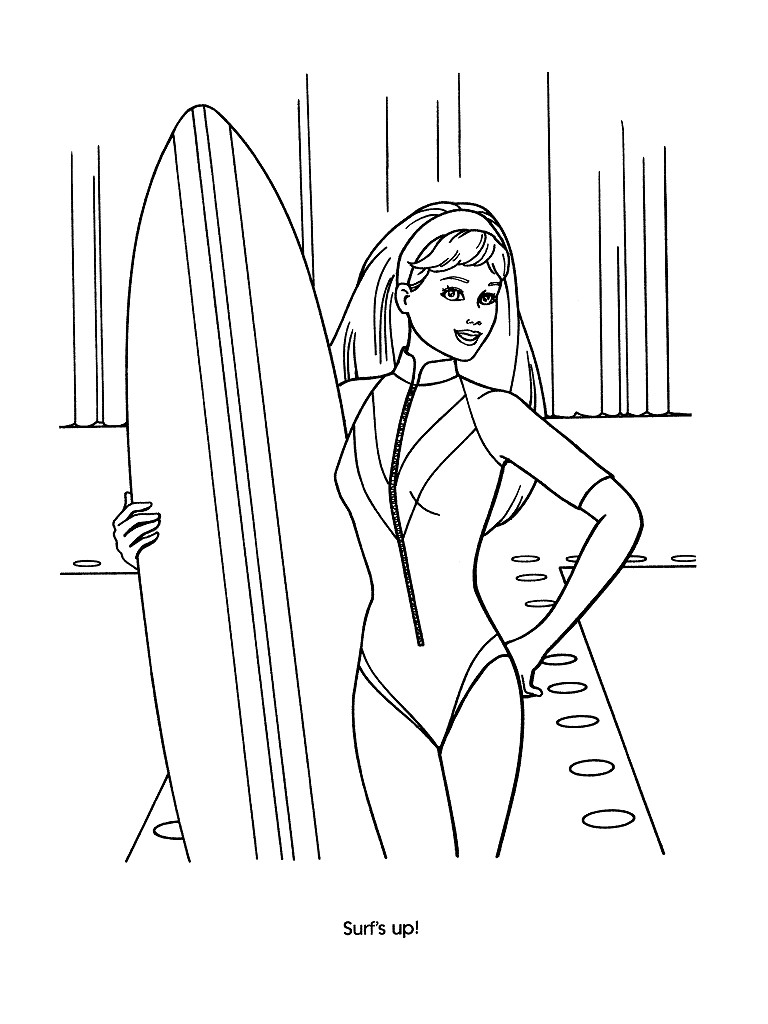 Surfing Barbie coloring page
