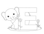 E For Elephant coloring page