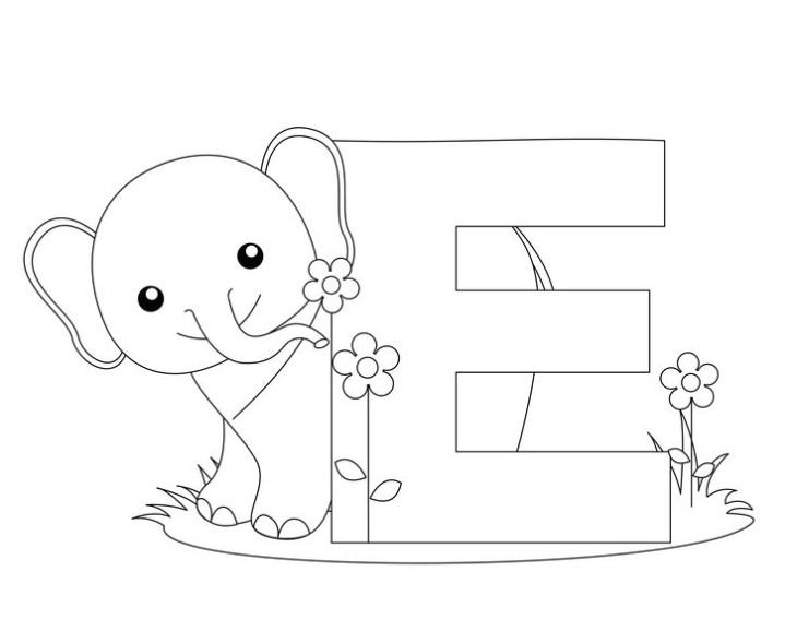 E For Elephant coloring page